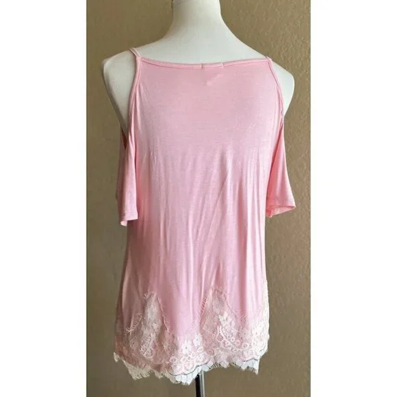 Self Esteem Womens pink Lace Trim Strappy Casual Top Size M - Picture 2 of 10